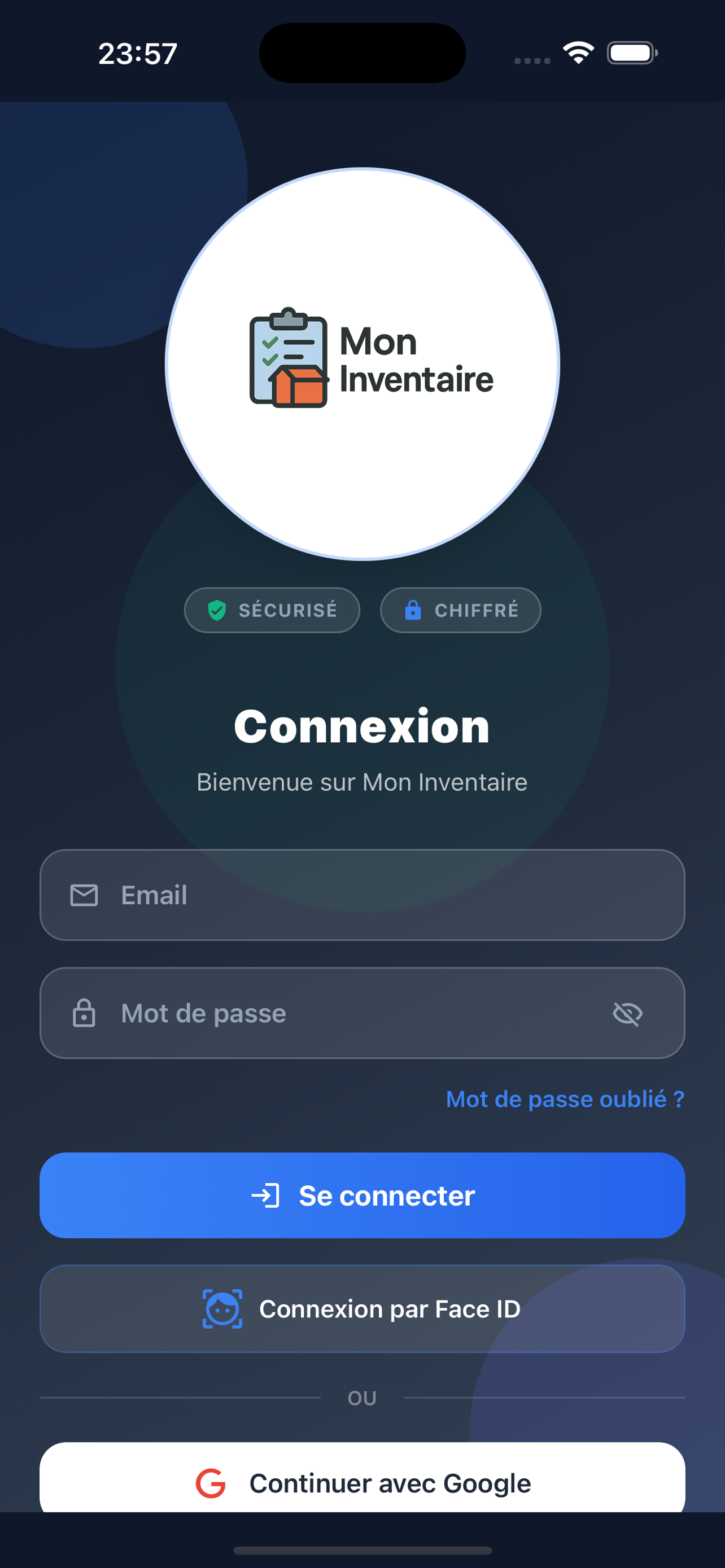 Connexion sécurisée Mon Inventaire