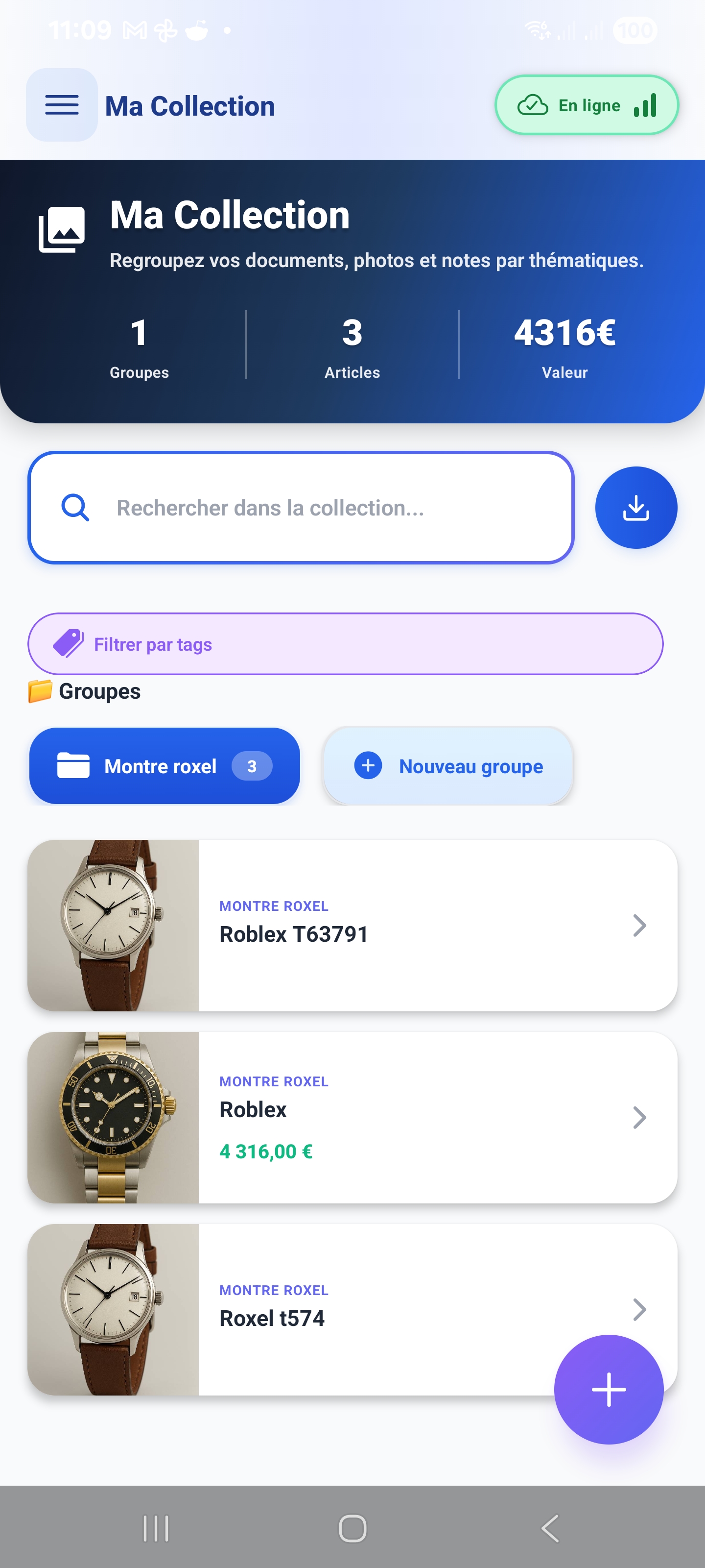 Ma Collection avec groupes