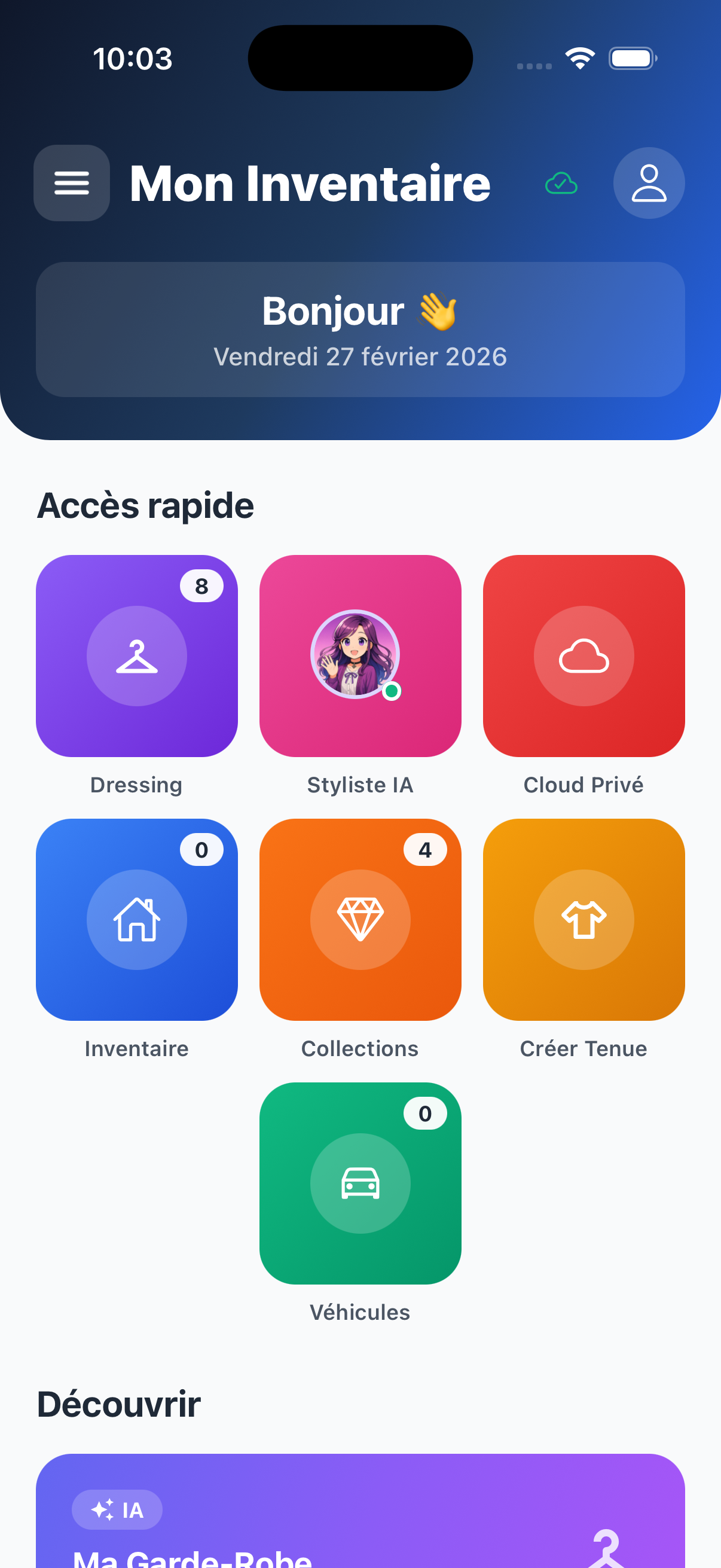 Mon Inventaire - Ekran główny