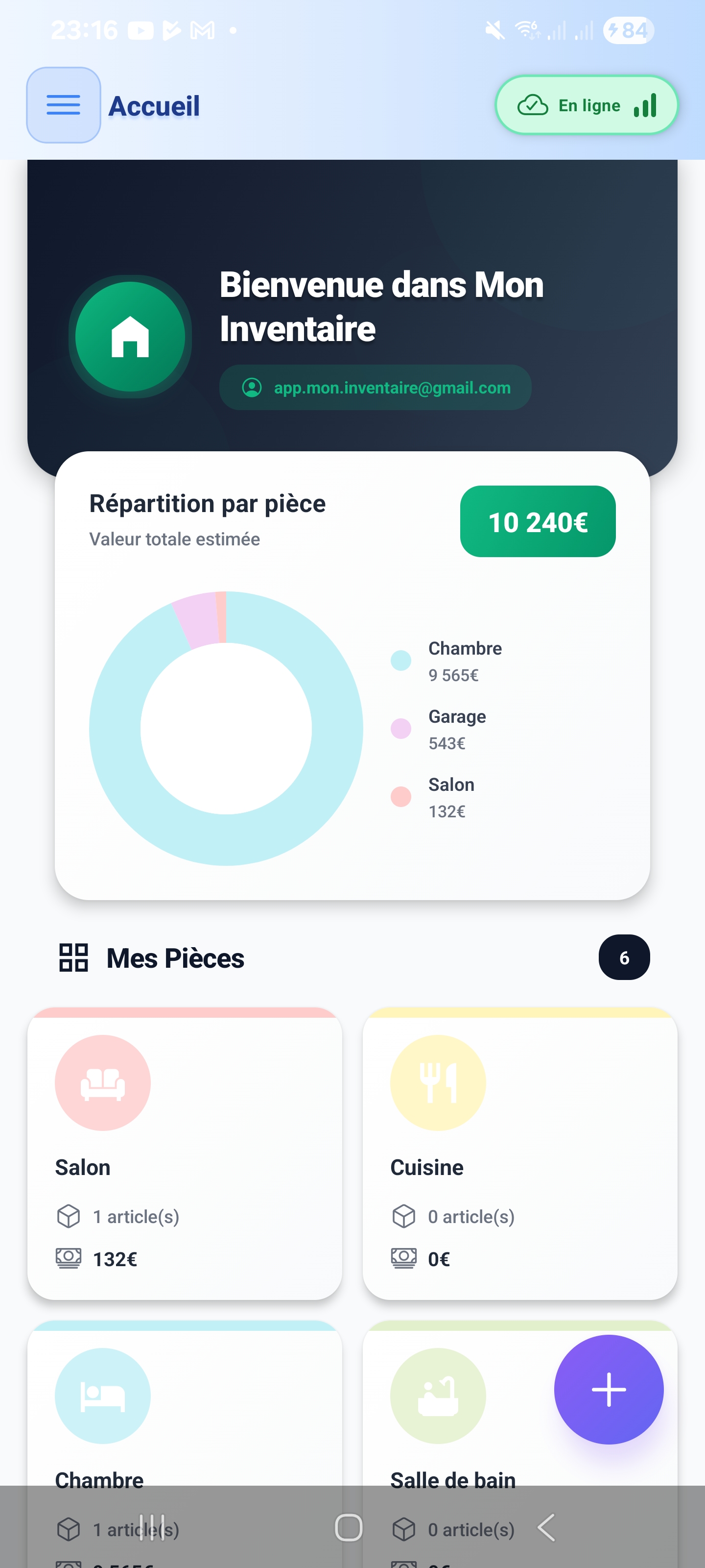 Mon Inventaire - Écran d'accueil